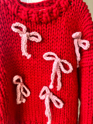 Red Bow Chunky Knit Sweater (Sample)