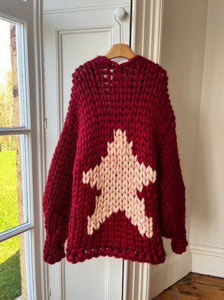 Burgundy Star Colossal Knit Cardigan (Sample)