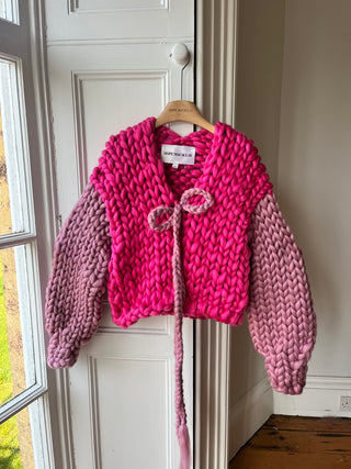 Raspberry Tie Colossal Knit Cardigan (Sample)