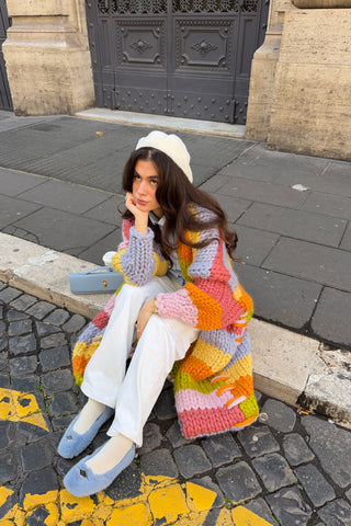 グルーヴィーなチャンキーニットマキシカーディガン