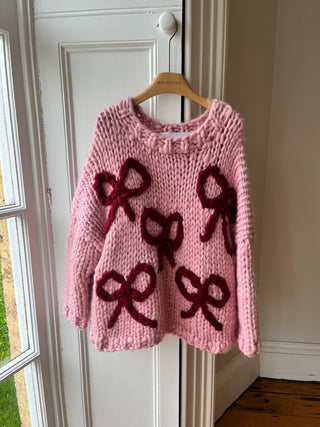 1of2 Pink Bow Chunky Knit Sweater (Sample)