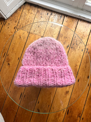 Pink Fluffy Knit Beanie Hat (Sample)