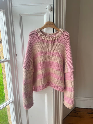 Pink and Cream Chunky Knit Sweater S/M (Sample)