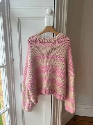 Pink and Cream Chunky Knit Sweater S/M (Sample)