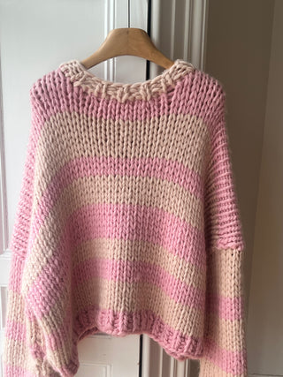 Pink and Cream Chunky Knit Sweater S/M (Sample)