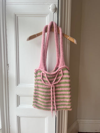 Pink and Green Bow Stripe Knit Bag (Sample)