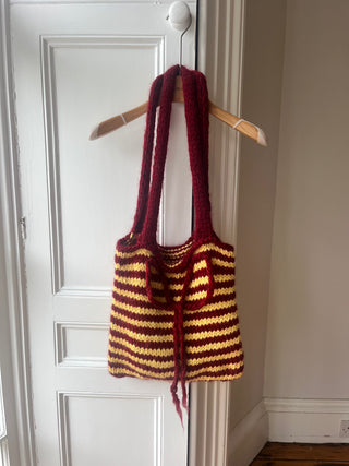 Burgundy and Yellow Bow Stripe Knit Bag (Sample)