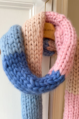 Blue, Pink and Cream Chunky Knit Scarf (Sample)