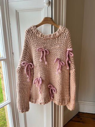 Cream Chunky Bow Knit Sweater M/L (Sample)