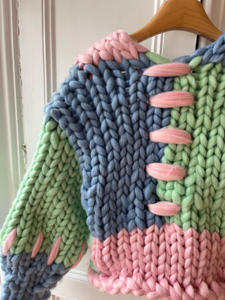 1of1 Pink, Blue & Mint Colossal Knit Cardigan S/M (Sample)