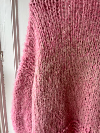 Pink Fluffy Chunky Knit Cardigan (Sample)