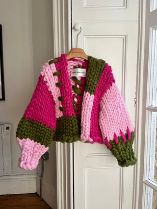 Pink and Olive Colossal Knit Cardigan #1 (Sample)