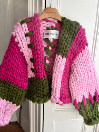 Pink and Olive Colossal Knit Cardigan #1 (Sample)