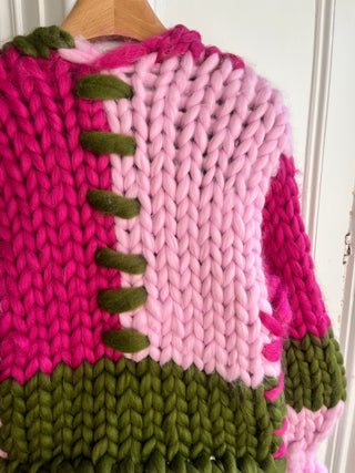 Pink and Olive Colossal Knit Cardigan #1 (Sample)