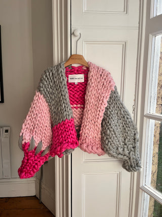 Raspberry Pink and Grey Colossal Knit Cardigan S/M #2 (Sample)