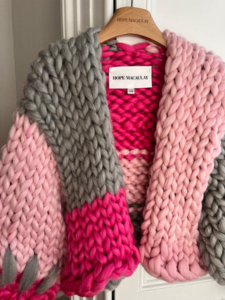 Raspberry Pink and Grey Colossal Knit Cardigan S/M #2 (Sample)