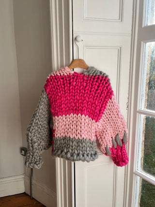 Raspberry Pink and Grey Colossal Knit Cardigan S/M #2 (Sample)