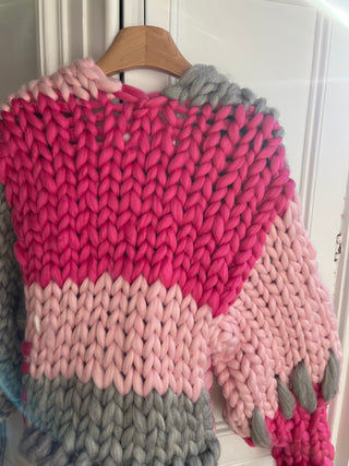 Raspberry Pink and Grey Colossal Knit Cardigan S/M #2 (Sample)