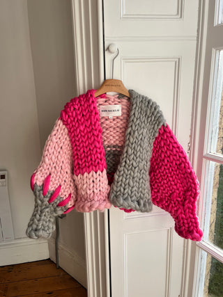 Raspberry Pink and Grey Colossal Knit Cardigan S/M #1 (Sample)