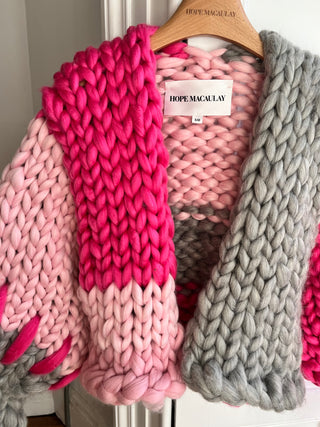 Raspberry Pink and Grey Colossal Knit Cardigan S/M #1 (Sample)