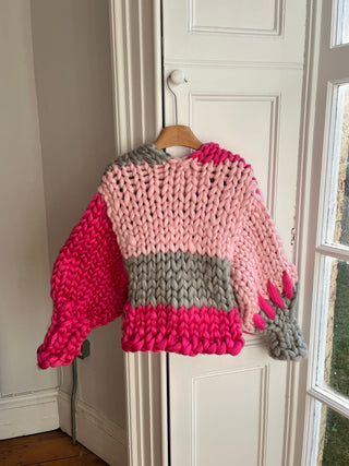 Raspberry Pink and Grey Colossal Knit Cardigan S/M #1 (Sample)