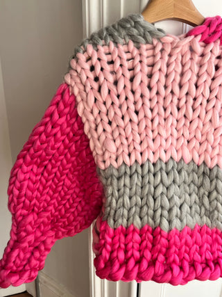 Raspberry Pink and Grey Colossal Knit Cardigan S/M #1 (Sample)