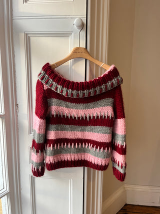 Patchwork Chunky Off The Shoulder Sweater S/M (Sample)