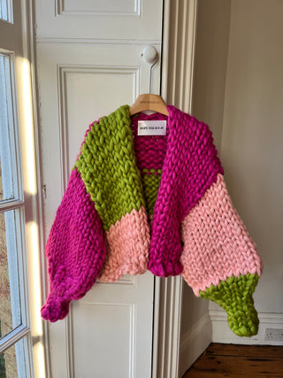 Raspberry and Olive Colossal Knit Cardigan M/L #1 (Sample)