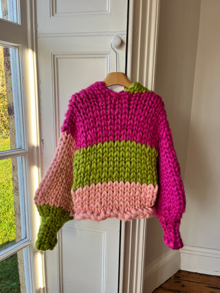 Raspberry and Olive Colossal Knit Cardigan M/L #1 (Sample)