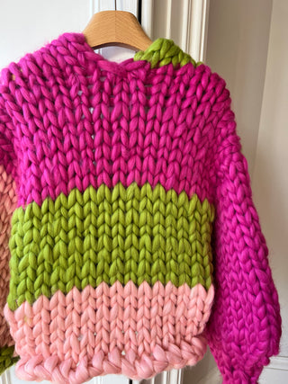 Raspberry and Olive Colossal Knit Cardigan M/L #1 (Sample)