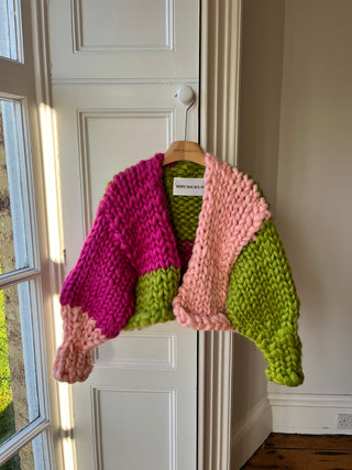 Raspberry and Olive Colossal Knit Cardigan S/M #2 (Sample)