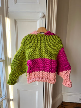 Raspberry and Olive Colossal Knit Cardigan S/M #2 (Sample)