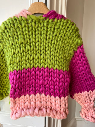 Raspberry and Olive Colossal Knit Cardigan S/M #2 (Sample)