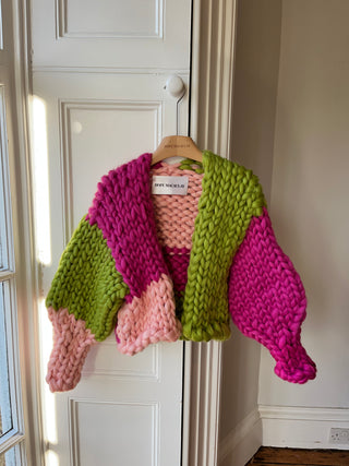 Raspberry and Olive Colossal Knit Cardigan XS/S #3 (Sample)