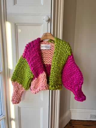 Raspberry and Olive Colossal Knit Cardigan XS/S #3 (Sample)