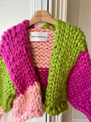 Raspberry and Olive Colossal Knit Cardigan XS/S #3 (Sample)