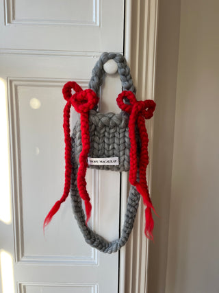 Grey Colossal Knit Crossbody Bag With Bows (Sample)