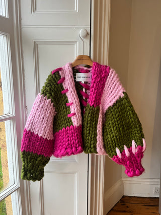 Pink and Olive Colossal Knit Cardigan M/L #2 (Sample)