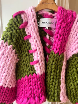 Pink and Olive Colossal Knit Cardigan M/L #2 (Sample)