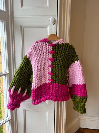 Pink and Olive Colossal Knit Cardigan M/L #2 (Sample)