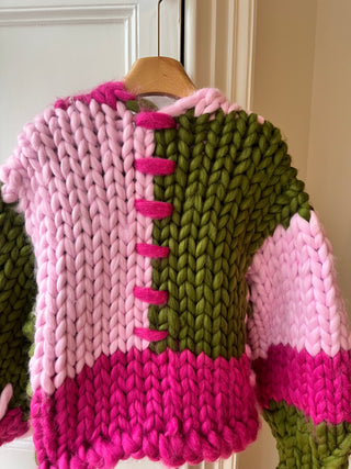 Pink and Olive Colossal Knit Cardigan M/L #2 (Sample)