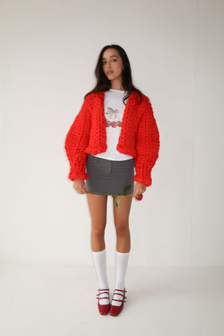 Block Red Colossal Knit Jacket