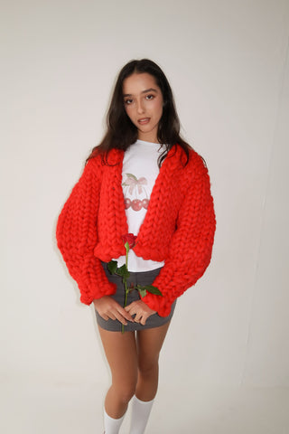 Block Red Colossal Knit Jacket