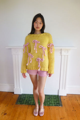 Yellow Chunky Bow Knit Sweater