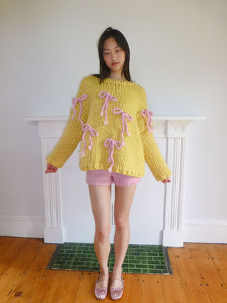 Yellow Chunky Bow Knit Sweater