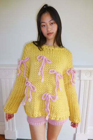 Yellow Chunky Bow Knit Sweater