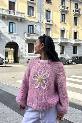 Pink Daisy Fluffy Knit Sweater