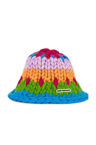 Blue Patchwork Colossal Knit Mushroom Hat