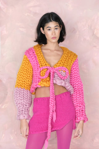 Rose Color Block Chunky Knit Cardigan | Hope Macaulay