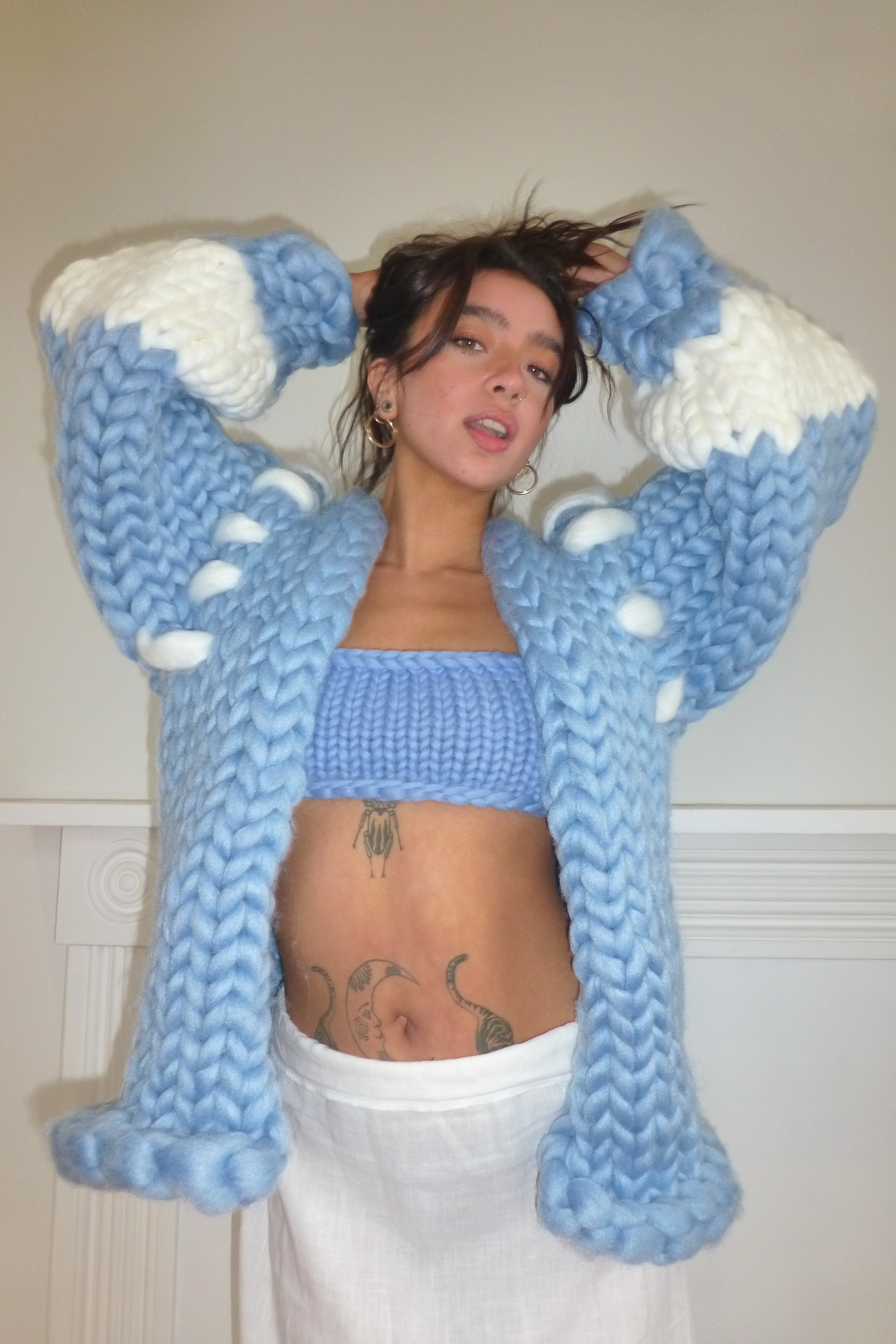 Sky Blue Colossal Knit Coat | Hope Macaulay